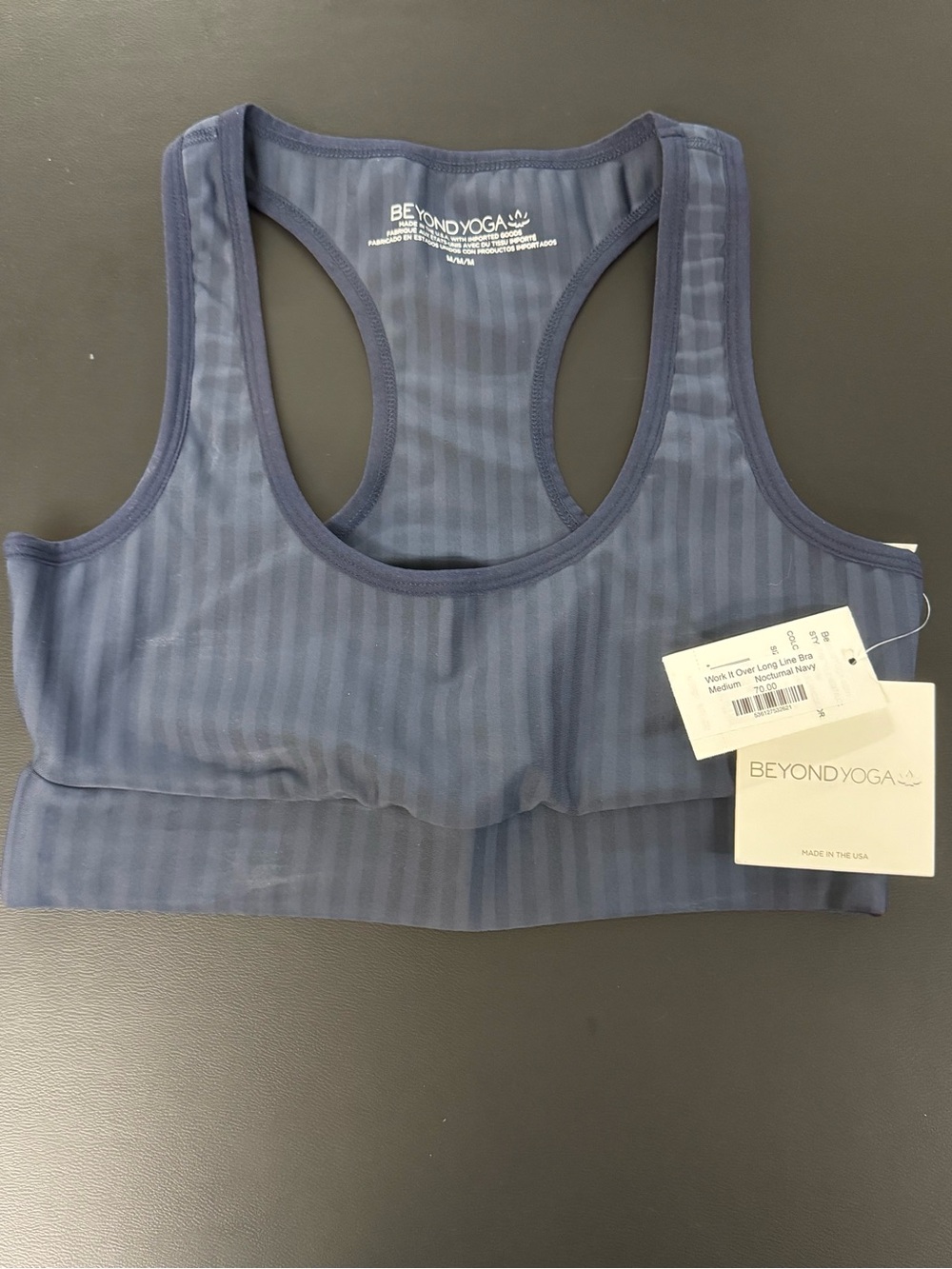 Beyond Yoga Navy Striped Seamless Racerback Sports Bra